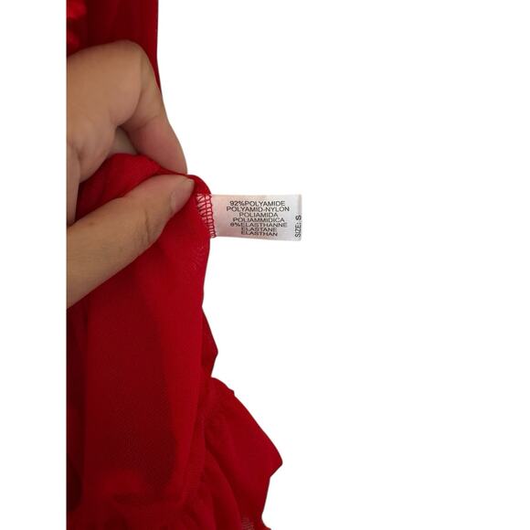Red Sheer Ruffle Babydoll Slip Dress S Coquette Fairycore Y2K Lingerie Valentine - Picture 5 of 8